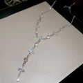Light Luxury Alloy Rhinestone Cross Waterdrop Pendant Crystal Sweater Necklace For Women view 4