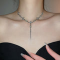 Light Luxury Alloy Rhinestone Cross Waterdrop Pendant Crystal Sweater Necklace For Women view 3