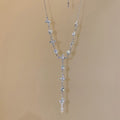 Light Luxury Alloy Rhinestone Cross Waterdrop Pendant Crystal Sweater Necklace For Women view 2