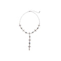 Light Luxury Alloy Rhinestone Cross Waterdrop Pendant Crystal Sweater Necklace For Women view 5