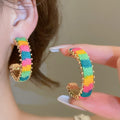 Alloy Knitted Rope C Shape Stud Earrings With Silver Posts Vacation Geometric Circle Style view 4