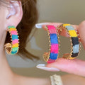 Alloy Knitted Rope C Shape Stud Earrings With Silver Posts Vacation Geometric Circle Style view 2