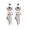 Dark Gothic Alloy Crystal Flower Teardrop Tassel Drop Earrings With Silver Needle view 5