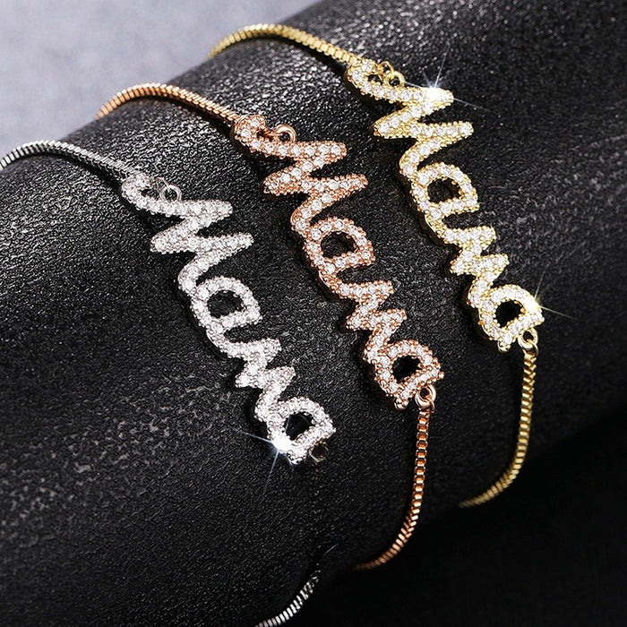 Mama Bracelet For Women Fine Micro Pave Zircon Jewelry Elegant Daily Lady Accessories