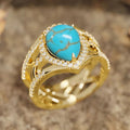 Women's Teardrop Design Ring With Faux Turquoise, Vintage Style Wedding Jewelry view 2