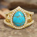 Women's Teardrop Design Ring With Faux Turquoise, Vintage Style Wedding Jewelry view 1
