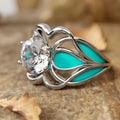 Women's Vintage Glossy Enamel Six Prong Diamond Ring, Light Luxury Asian Style Jewelry view 5