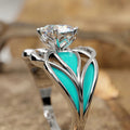 Women's Vintage Glossy Enamel Six Prong Diamond Ring, Light Luxury Asian Style Jewelry view 1