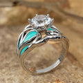 Women's Vintage Glossy Enamel Six Prong Diamond Ring, Light Luxury Asian Style Jewelry view 2