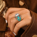 Women's Vintage Glossy Enamel Six Prong Diamond Ring, Light Luxury Asian Style Jewelry view 3