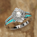 Creative Vintage Floral Ring For Women, Enamel Daisy Flower Zircon Micro Pave Adjustable Band view 2