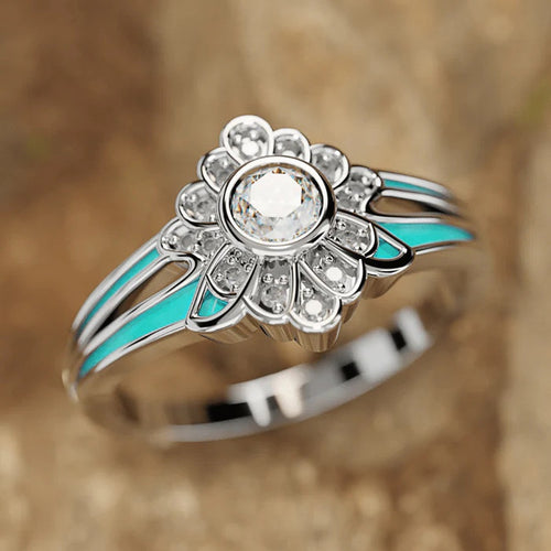 Creative Vintage Floral Ring For Women, Enamel Daisy Flower Zircon Micro Pave Adjustable Band