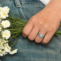 Creative Vintage Floral Ring For Women, Enamel Daisy Flower Zircon Micro Pave Adjustable Band view 3