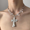 Acrylic Crystal Beaded Cross Choker Necklace For Women Minimalist Geometric Trendy Collarbone Jewelry view 1