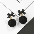 Bow Top Woven Ball Dangle Stud Earrings in Three Colors view 6