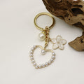 Metal Pearl Peach Heart Keychain Phone Chain Bag Charm Gift view 4