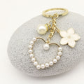 Metal Pearl Peach Heart Keychain Phone Chain Bag Charm Gift view 3