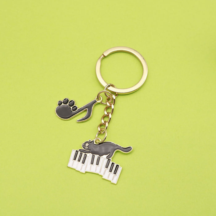 Metal Cat Piano Note Keychain Bag Charm