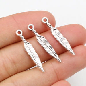 Alloy Feather Pendant Charm For DIY Jewelry Accessories Necklace Bracelet Making 28x5mm 0.7g