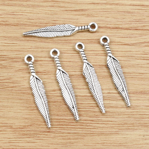 Alloy Feather Pendant Charm For DIY Jewelry Accessories Necklace Bracelet Making 28x5mm 0.7g