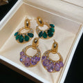 Light Luxury Alloy Round Rhinestone Waterdrop Pendant Drop Earrings For Women view 4