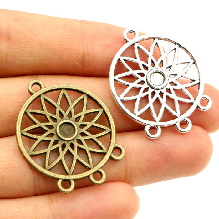 Alloy Hollow Flower Pendant Connector Charm For DIY Jewelry Accessories Necklace Bracelet 33x26mm