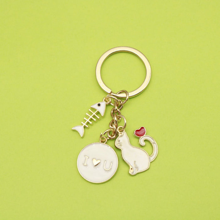 Zinc Alloy Black White Heart Cat Keychain Cute Bag Charm