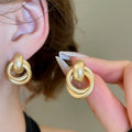 Matte Metal Geometric Circle Stud Earrings Western Style Minimalist Fashion Ear Jewelry view 3