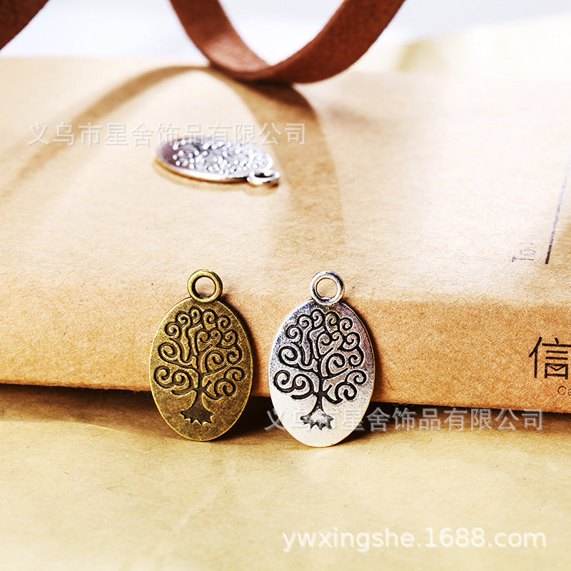 Vintage Double-Sided Oval Tree Charm Pendant 24x15mm