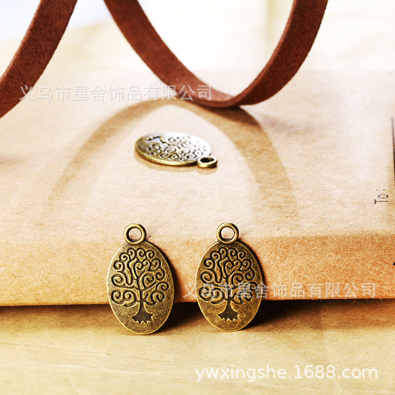 Vintage Double-Sided Oval Tree Charm Pendant 24x15mm