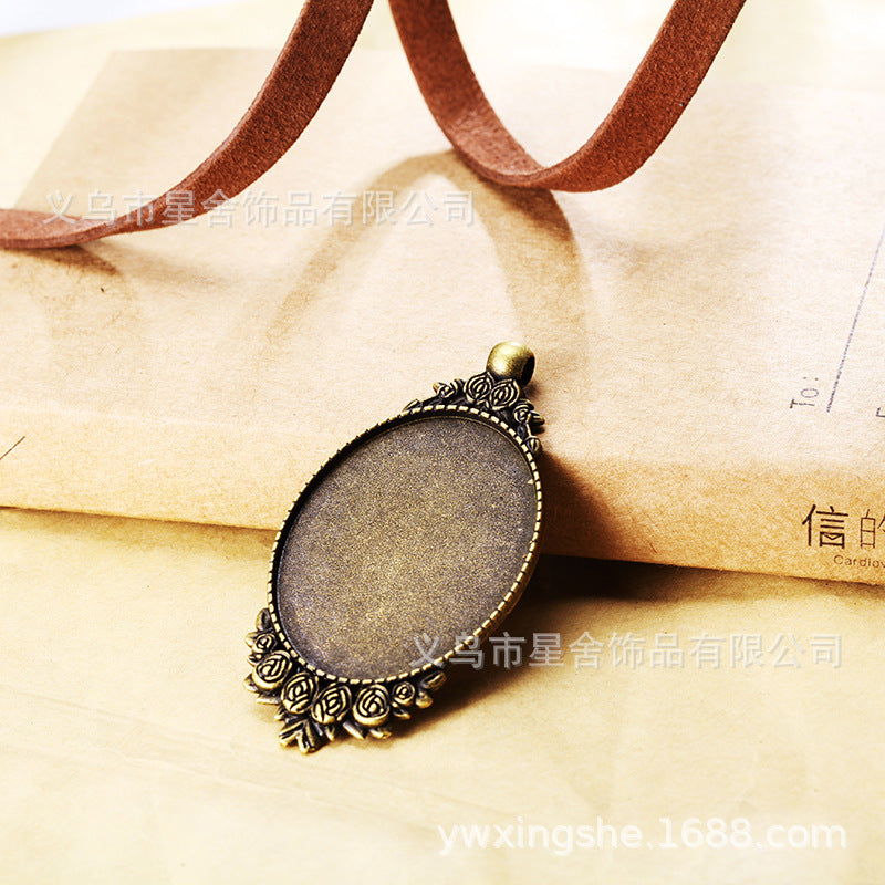 30x40mm Oval Alloy Rose Frame Bezel Setting Pendant