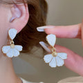 Alloy Enamel Flower Petal Pendant Drop Earrings French Court Style Elegant Stud Earrings view 1