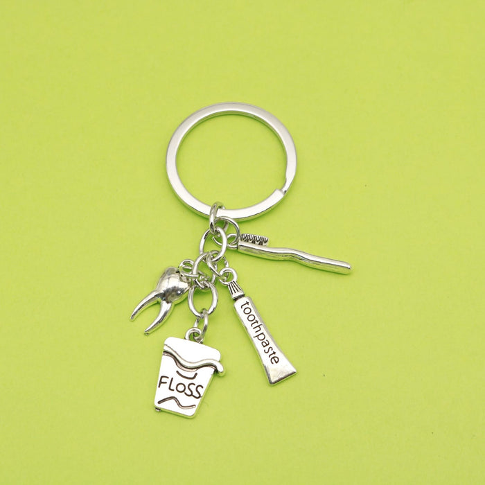 Metal Dental Toothbrush Toothpaste Tooth Keychain Backpack Charm Gift
