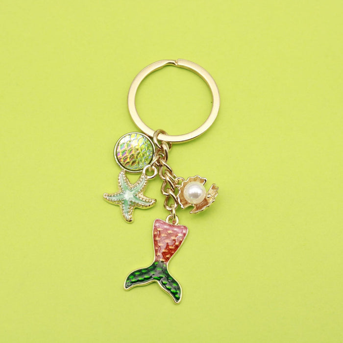 Metal Enamel Ocean Shell Starfish Dolphin Keychain Pearl Bag Charm