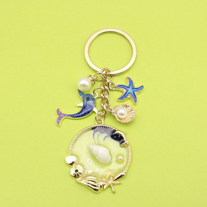Alloy Pink Ocean Shell Starfish Seahorse Keychain Bag Charm