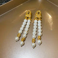 Silver Pin Faux Pearl Geometric Round Double Layer Tassel Drop Earrings Court Style For Women view 4
