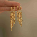 Copper Wheat Tassel Drop Earrings With Silver Pins, Metallic European Style Floral Jewelry view 2