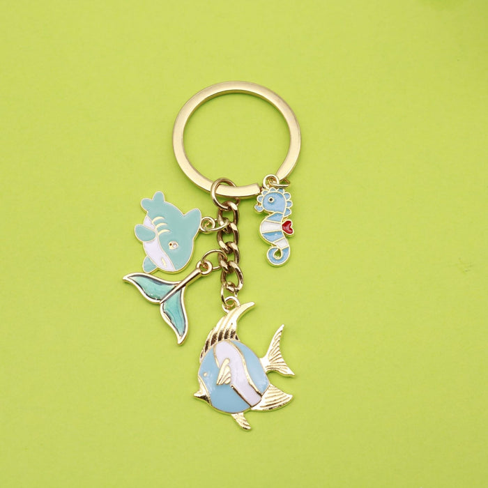Metal Ocean Starfish Dolphin Turtle Keychain Cute Bag Charm