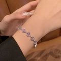 Sparkling Zircon Flower Chain Copper Bangle, Sweet Light Luxury Floral Bracelet view 1