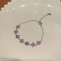 Sparkling Zircon Flower Chain Copper Bangle, Sweet Light Luxury Floral Bracelet view 4