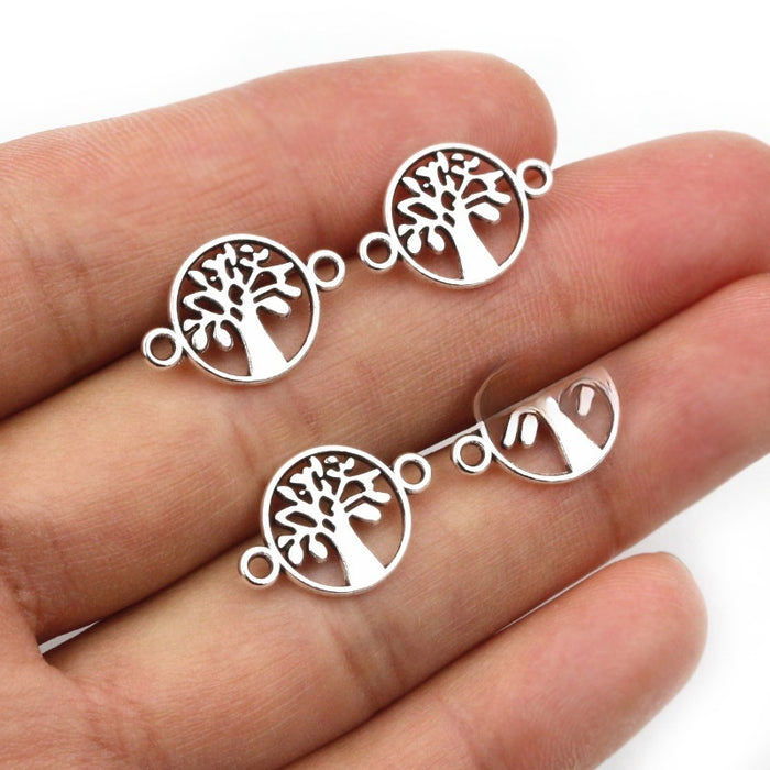 Alloy Tree Of Life Double Loop Pendant Charm For DIY Jewelry Accessories Necklace Bracelet 18x12mm