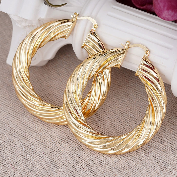 Spiral Texture Large Hoop Ear Cuffs, Metallic Glossy Fashion Earrings For Women