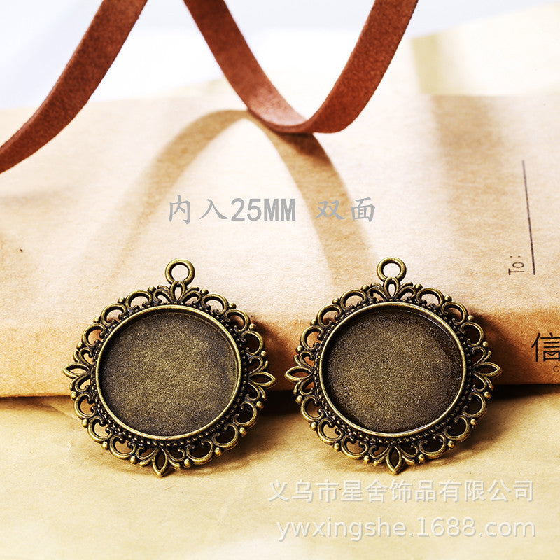 25mm Double-Sided Round Alloy Cabochon Tray Pendant Setting