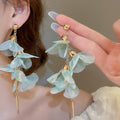 Fabric Flower Mesh Long Drop Earrings Vacation Style Sweet Floral Silver Needle Ear Jewelry view 1