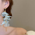 Fabric Flower Mesh Long Drop Earrings Vacation Style Sweet Floral Silver Needle Ear Jewelry view 3