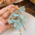 Fabric Flower Mesh Long Drop Earrings Vacation Style Sweet Floral Silver Needle Ear Jewelry view 2