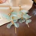 Fabric Flower Mesh Long Drop Earrings Vacation Style Sweet Floral Silver Needle Ear Jewelry view 4