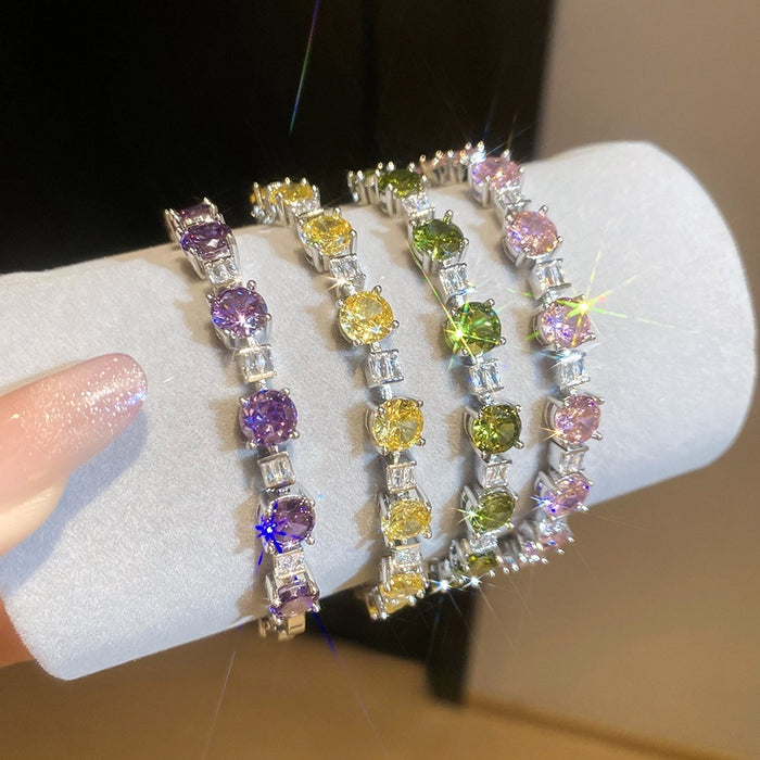 Light Luxury Copper Bracelet With Sparkling Zircon Geometric Round Clasp For Women