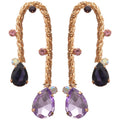 French Vintage Copper Woven Teardrop Tassel Drop Earrings With Silver Posts Court Style view 5