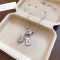 Light Luxury Alloy Rhinestone Enamel Heart Square Pendant Necklace For Women view 2